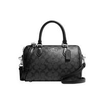 Rankinė Coach Rowan 25 Classic Monogram su užtrauktuku, padengta drobė ir oda, portfelis, nešiojama rankoje, ant peties, per kūną, vidutinio dydžio, moterims, juoda CH280-SVTSQ Gift Box Set (Basic Set+Yellow Box) gray