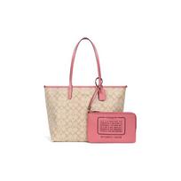 Coach Reversible City 33 Dvipusė monogramos drobės ir odinė pirkinių rankinė Moteriškos pirkinių rankinės Chaki Rožinė 36658-IMBE5 Basic Set (Bag+Dust Bag) beige