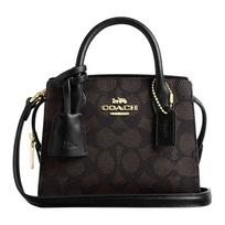 Rankinė Coach Andrea 16 Užtrauktuko užsegimas Logotipo dengtas drobės Mini peties įstrižai nešiojama rankinė Moteriška rankinė Riešuto juoda CW304-IMXAQ Basic Set (Bag+Dust Bag)