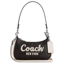 Coach Teri Brand Logo Detachable Shoulder Strap Coated Canvas And Calfskin Handheld Crossbody Shoulder Bag Small Women handbags Black CY734-SVXIC Basic Set (Bag+Dust Bag)