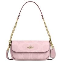 Coach Hailey 20 Gold Metal Logo Print Coated Canvas And Smooth Leather Shoulder Bag Women Shoulder Bag Pink CAN70-IMPO Gift Set (Box+Pocket Mirror)
