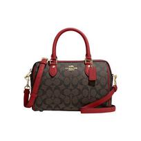 Rankinė Coach Rowan 25 Classic Monogram su užtrauktuku, padengta drobė ir oda, rankinė per petį/įstrižai, vidutinio dydžio, moteriška, ruda, raudona CH280-IMRVQ Basic Set (Bag+Dust Bag)