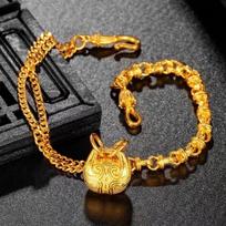 Women's 24K Gold Beast - Faced Bell Bracelet | Double - faced bell design, enamel - detailed, easy clasp, bold & lively auksas
