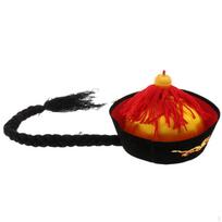Kiniška skrybėlė - Tradicinis galvos apdangalas vyrams orientaliniam kostiumų vakarėliui 58cm red