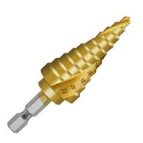 4-22mm HSS Titano Pakopinis Grąžtas Šešiakampis Kotas Spiralinis Griovelis Metalo Skylės Pjoviklis Kūginis Pakopinis Grąžtas Kūgis Elektriniai Įrankiai Pack of 1 auksas