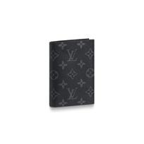 Louis Vuitton Logotipo Dengtas Drobės Paso Laikiklis Kortelių Dėklas Vyriški Aksesuarai Juodas Pilkas M64501 Basic Set (Bag+Dust Bag)