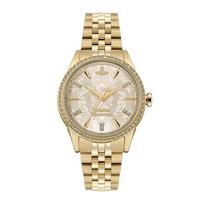 Vivienne Westwood Kvarcinis laikrodis Nerūdijančio plieno apyrankė Auksinis ciferblatas Elegantiški deimantiniai akcentai Moteriški laikrodžiai DWVV327LCPGD Regular Watch Box
