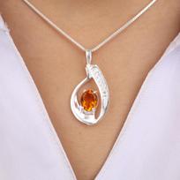 Citrine Gemstone 925 Sterling Silver Women Jewelry Designer Zircon Pendant 1.4  Valentine's Gift For Her CZP-16-6