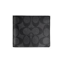Coach 3 viename piniginė 11 Classic Monogram dvigubo lankstymo trumpa padengto audinio mini piniginė vyriškos piniginės Juoda Pilka CR905-CQBK Basic Set (Bag+Dust Bag)