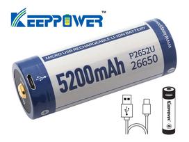 Keeppower 26650 - 5200mAh, Li-Ion 3.7V - 3.6V - PCB su apsauga ir USB jungtimi P2652U