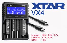 Xtar VX4 – universalus įkroviklis 1,5V; 3,6 - 3,7 V ličio jonų; 3,2 V LiFePO4 ir 1,2 V Ni-MH baterijoms
