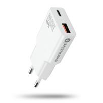EverActive GaN SUPER SLIM SC-380Q sieninis įkroviklis su USB QC3.0 ir USB-C PD 30W lizdu