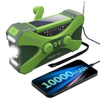 Avarinis radijas su žibintuvėliu, LED lempute, SOS ir išorine baterija 10000mAh – žalia