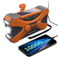 Avarinis radijas su žibintuvėliu, LED lempute, SOS ir išorine baterija 10000 mAh – oranžinis