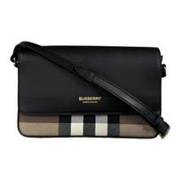 Burberry Classic Dryžuotas Odinis ir Drobės Pečių Krepšys Moteriškas Pečių Krepšys Tamsiai Mėlynas 81072691 Basic Set (Bag+Dust Bag)