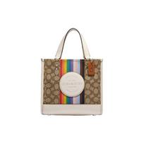 Coach Dempsey Tote 22 Logo Decorated Rainbow Striped Classic Monogram Fabric With Leather Tote Bag Shopping Bag Shoulder Bag Handbag Small CJ576-SVOT8 Basic Set (Bag+Dust Bag)