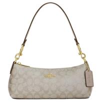 Coach Charlotte 26 Metalinis logotipas Užtrauktuko užsegimas Dengtas drobės peties rankinė Moteriška peties rankinė Šampano spalvos CX580-IMXB8 Basic Set (Bag+Dust Bag)