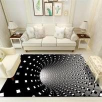 Spąstų efektas „Vortex Illusion“ kilimėlis be dugno skylių geometrinis juodai baltas tinklelis miegamojo svetainės neslystantys grindų kilimėliai 80x120cm