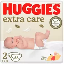 HUGGIES EXTRA CARE sauskelnės 2dydis, (3-6kg), 58vnt.