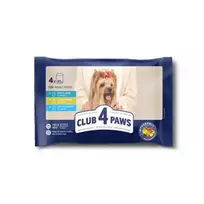 Visavertis konservuotas pašaras šunims CLUB 4 PAWS su ėriena padaže, su triušiena padaže, su lašiša padaže (4 ? 85g)