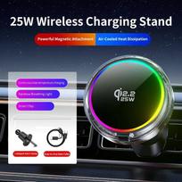 qi2.2 25W Car Magnetic RGB Wireless Charger With Air Cooling Fan Phone Holder For Magsafe iPhone 17 16 15 14 13 12 Fast Charging
