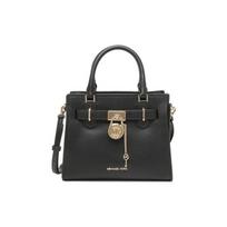 Michael Kors Nouveau Hamilton Raidės Logotipas Užraktas Raktas Aksesuaras Odinė Pečių Kryžmai Nešiojama Rankinė Moteriškos Rankinės Juoda 35T1GHMS1L-BLACK Basic Set (Bag+Dust Bag)