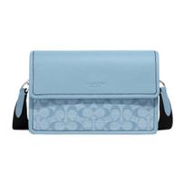 Coach Turner 25 Classic Monogram Flap Closure Chambray Jacquard Fabric And Leather Shoulder Bag Women Shoulder Bag Light-Blue CH828-SVLB Basic Set (Bag+Dust Bag)
