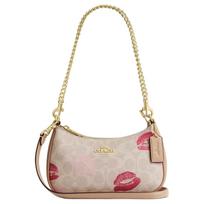 Coach Teri Lūpos 20 Lūpų Atspaudo Nuimama Rankena Dengto Drobės Peties Krepšys Mažas Moteriškas Krepšys Smėlio Spalvos Daugiaspalvis CZ943-IMSAS Basic Set (Bag+Dust Bag)