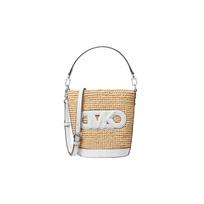 Michael Kors MK Townsend Šiaudų ir Audinio Mišinio Dirbtinės Odos Kibiro Formos Rankinė Moteriškos Rankinės Natūrali Balta 32S4S10C5O-884 Basic Set (Bag+Dust Bag)