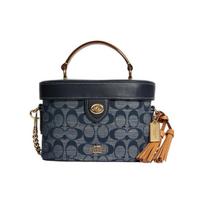 Coach Kay 20 Klasikinis monogramos Džinsinis audinys Pilnas spaudinys Rankenėlė Atvartas Kutas Dėžutės formos Pečių Crossbody krepšys Moteriškos rankinės Džinsų mėlynumas C8165-IMDEI Basic Set (Bag+Dust Bag)