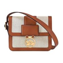 Longchamp Box-Trot 18 Magnetinis Atvartas Drobė Peties Crossbody Krepšys Mažas Moteriški krepšiai Ruda Balta 10174HBX504 Brown & White