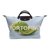 Longchamp spausdintas užtrauktuku užsegamas drobės pirkinių krepšys kelioninė rankinė moterims dangaus mėlyna L1624MSI028 Basic Set (Bag)