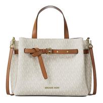 Michael Kors logotipo drobės rankinė su logotipu ir pečių krepšiu, vidutinio dydžio, vanilės baltos-gelės rudos spalvos, 30F5GU5S2B-VANILLA Basic Set (Bag)