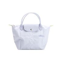 Longchamp Le Pliage Green 23 Siuvinėtas logotipas Vienspalvė Užsegimas spaudėmis ir užtrauktuku Odinės apdailos Koldūno formos krepšys Mažas moteriškas tote krepšys 1621919P79 Light Blue