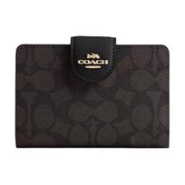 „Coach Signature Canvas 13“ moteriška piniginė su užsegimu ir riešuto juodumo užsegimu CW786-IMXAQ Walnut & Black