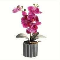 Elegantiškas 8 žiedų Falenopsio orchidėjos bonsai - Gyvas dirbtinis vazoninis augalas namų dekoravimui, su vazonu violetinė