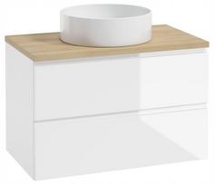 Sieninė vonios spintelė 100x50cm komplektas su stalviršiu ir apvaliu praustuvu baltas Modus