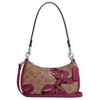 Coach Teri 20, su lankų raštu, nuimamas reguliuojamas peties dirželis, dengto audinio rankinė per petį, maža moteriška rankinė, ruda, CY733-SVXI4 Basic Set (Bag+Dust Bag)