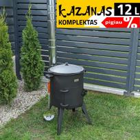 Komplektas: Uzbekiškas išdegintas kazanas 12L apvalus dugnas + Krosnelė kazanui + Kiaurasamtis