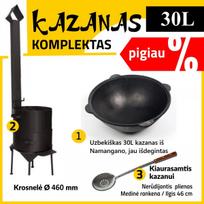 Komplektas: Krosnelė kazanui, Uzbekiškas kazanas 30L Namangan (išdegintas, poliruotas), Kiaurasamtis