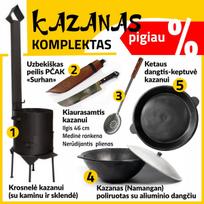 Komplektas: Krosnelė (3mm) Kazanas 16L - Dangtis-keptuvė- Kiaurasamtis - Peilis