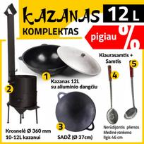 Krosnelės 10-12L Komplektas: Kazanas 12L - Sadž Ø37cm - Samtis - Kiaurasamtis