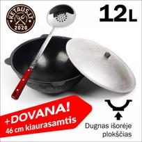 Užbekiškas poliruotas kazanas 12L (Namangan) plokščias dugnas su DOVANA — kiaurasamčiu!