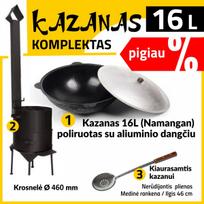 Komplektas: Krosnelė kazanui d460, 3mm  + Uzbekiškas kazanas 16L Namangan (išdegintas, poliruotas) | plokščias dugnas + Kiaurasamtis