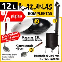Komplektas: Krosnelė kazanui 12L / Namangan kazanas 12L / Kiaurasamtis ir samtis  46 cm Kazan Mangal