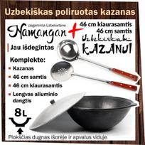 Uzbekiškas poliruotas kazanas 8l (Namangan) plokščias dugnas (išorėje) +46cm samtis ir kiaurasamtis
