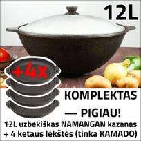 Užbekiškas poliruotas kazanas 12L + 4 ketaus lėkštės + aliuminio dangtis