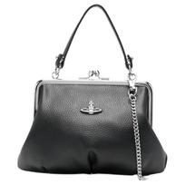 Vivienne Westwood Granny Frame Logo Metal Chain Leather Shoulder Tote Bag Women handbags Black 4B010007WS000DN403 Basic Set (Bag+Dust Bag)