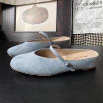 French flat-bottomed one-pedal bag head slippers women's 2025 spring and summer new one-word buckle belt niche outer wear versatile single shoes 35 mėlyna