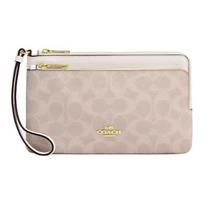 Coach 20 Letter Logo Zip Around Double Zipper Signature Coated Canvas And Leather Wallet Women wallet Pink White CX161-IMXDM Pink & White